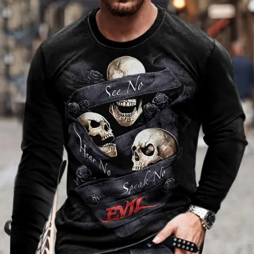 Camiseta retro para hombre con estampado 3D de hip-hop callejero, cuello redondo holgado, informal, de manga larga