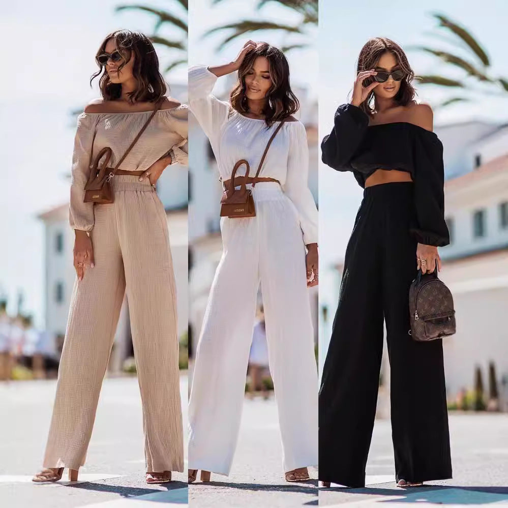 Conjunto de pantalones cortos y top de pierna recta Trouleeve con hombros descubiertos