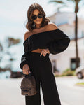Conjunto de pantalones cortos y top de pierna recta Trouleeve con hombros descubiertos