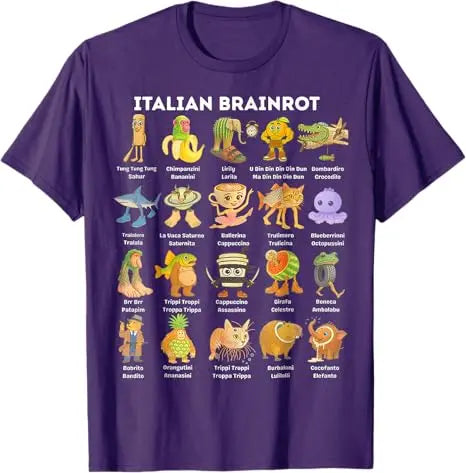 Camiseta divertida con memes de Brainrot italianos, humor sobre animales de Brainrot, dibujos animados de cómics Y2K, camisetas con frases, blusas de manga corta a la moda para niños.