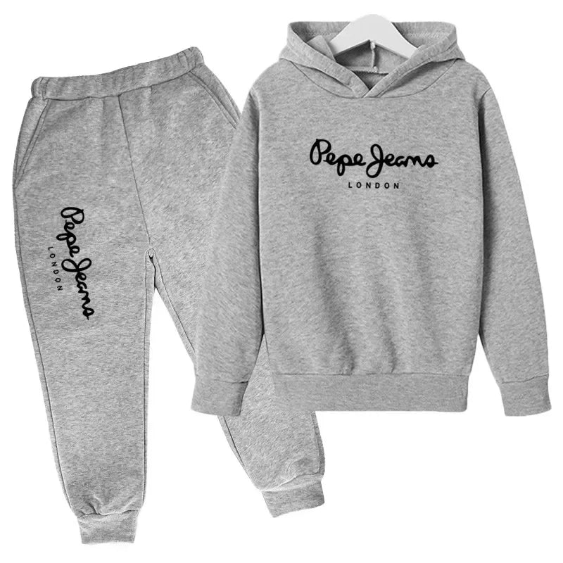 Conjunto de 2 sudaderas con capucha y pantalones con estampado de letras para niños y niñas de 3 a 13 años, ropa de calle para primavera y otoño