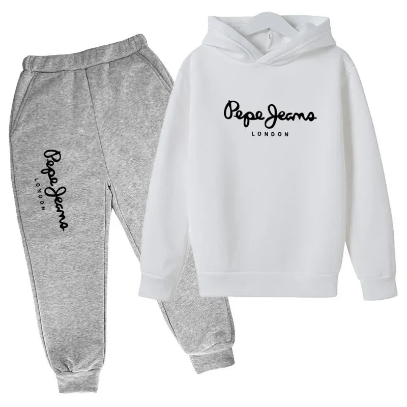 Conjunto de 2 sudaderas con capucha y pantalones con estampado de letras para niños y niñas de 3 a 13 años, ropa de calle para primavera y otoño