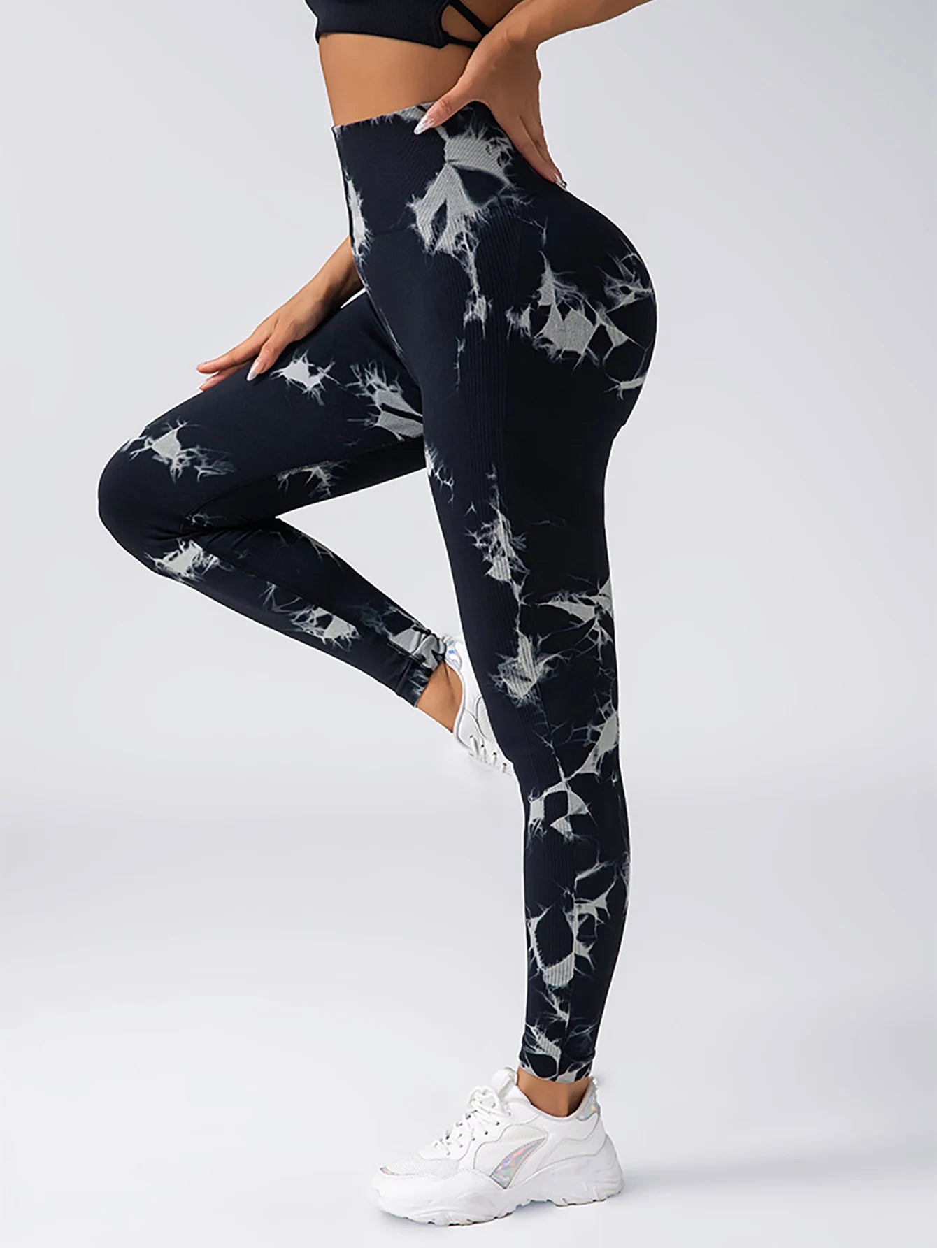 Leggings sin costuras con efecto tie-dye para mujer, pantalones de yoga de cintura alta, mallas elásticas que levantan los glúteos, leggings deportivos de cintura ancha