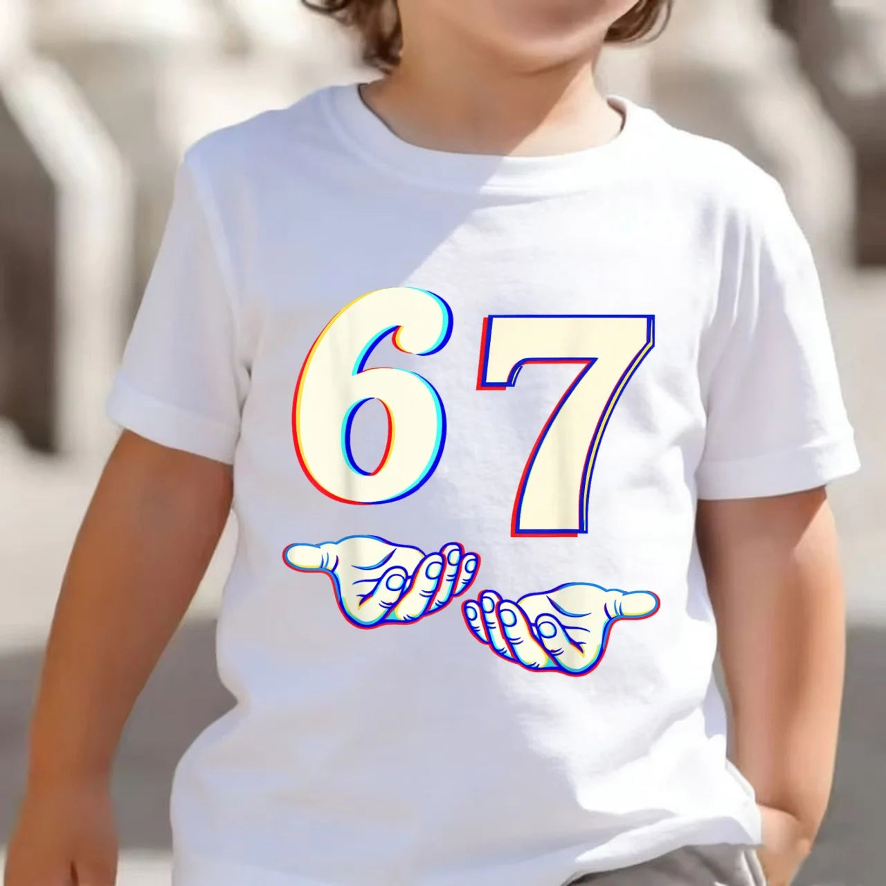 Bonita camiseta de meme para niños y niñas, divertida camiseta Y2K con estampado de seis y siete, cuello redondo y manga corta.