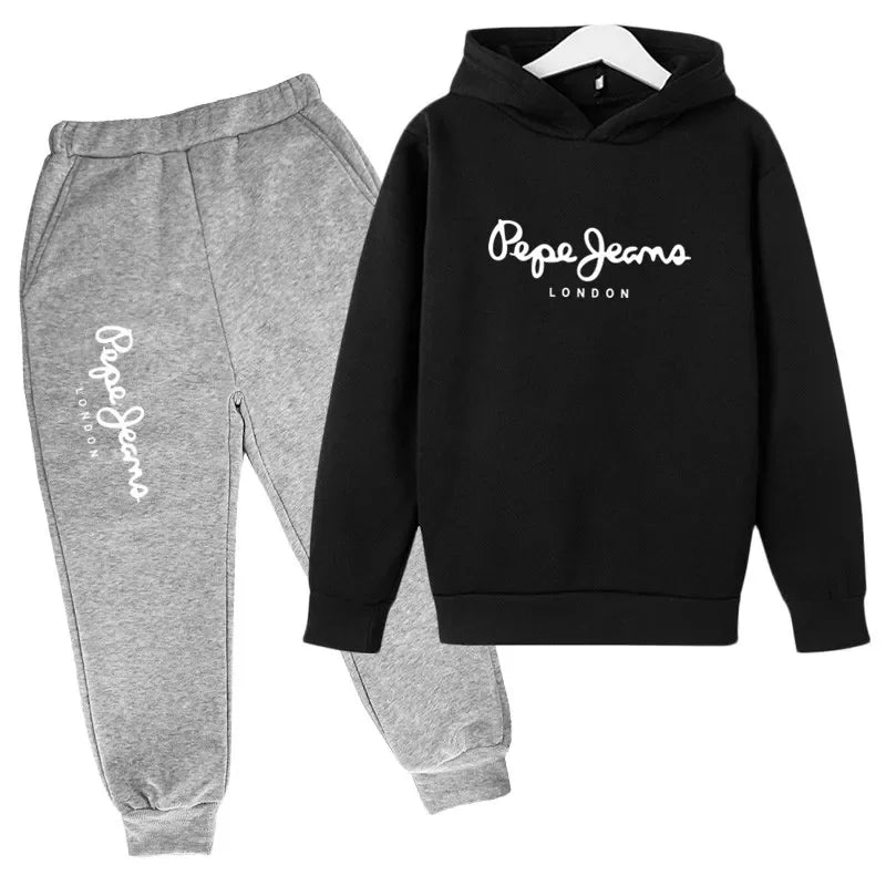 Conjunto de 2 sudaderas con capucha y pantalones con estampado de letras para niños y niñas de 3 a 13 años, ropa de calle para primavera y otoño