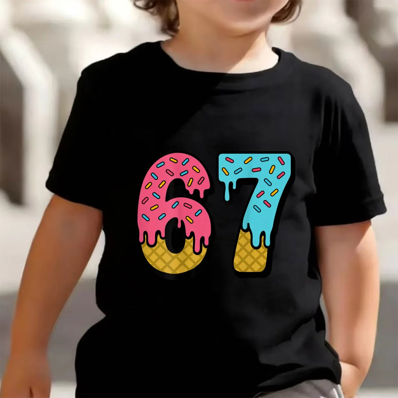 Bonita camiseta de meme para niños y niñas, divertida camiseta Y2K con estampado de seis y siete, cuello redondo y manga corta.