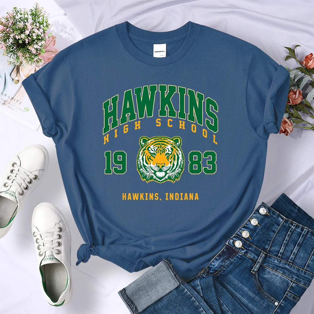 Hawkins High School 1983 Print Female T-Shirt Fitted Harajuku Tee Shirts Street Fashion Streetwear Casual Crewneck Tshirt Women