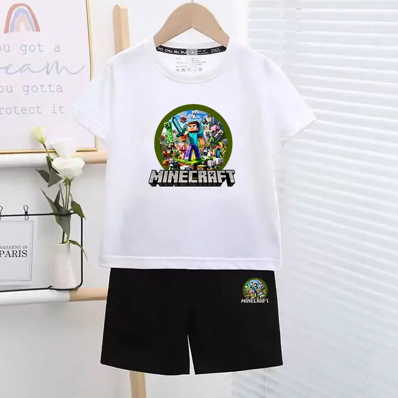 Conjunto de 2 camisetas y pantalones de colores para niños, con diseño de píxeles, ideal para el tiempo libre, ideal como regalo de cumpleaños.