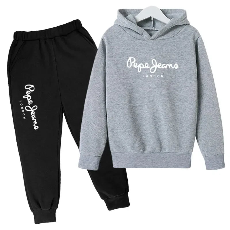 Conjunto de 2 sudaderas con capucha y pantalones con estampado de letras para niños y niñas de 3 a 13 años, ropa de calle para primavera y otoño