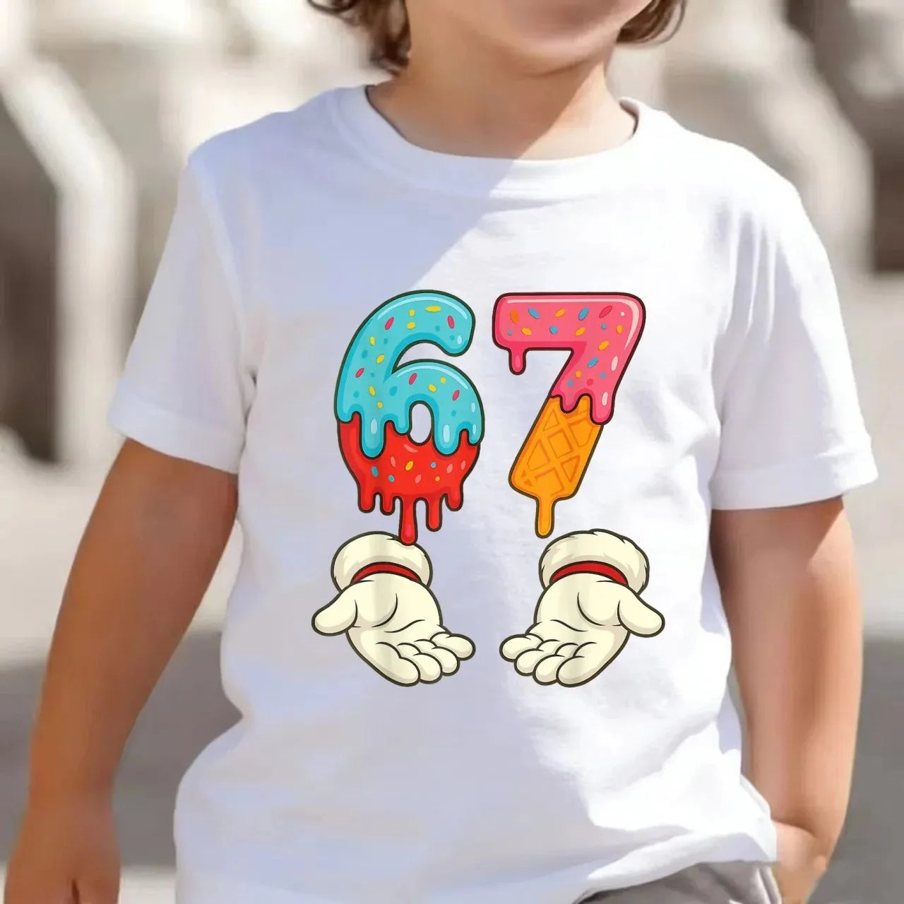 Bonita camiseta de meme para niños y niñas, divertida camiseta Y2K con estampado de seis y siete, cuello redondo y manga corta.