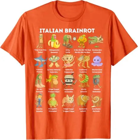 Camiseta divertida con memes de Brainrot italianos, humor sobre animales de Brainrot, dibujos animados de cómics Y2K, camisetas con frases, blusas de manga corta a la moda para niños.