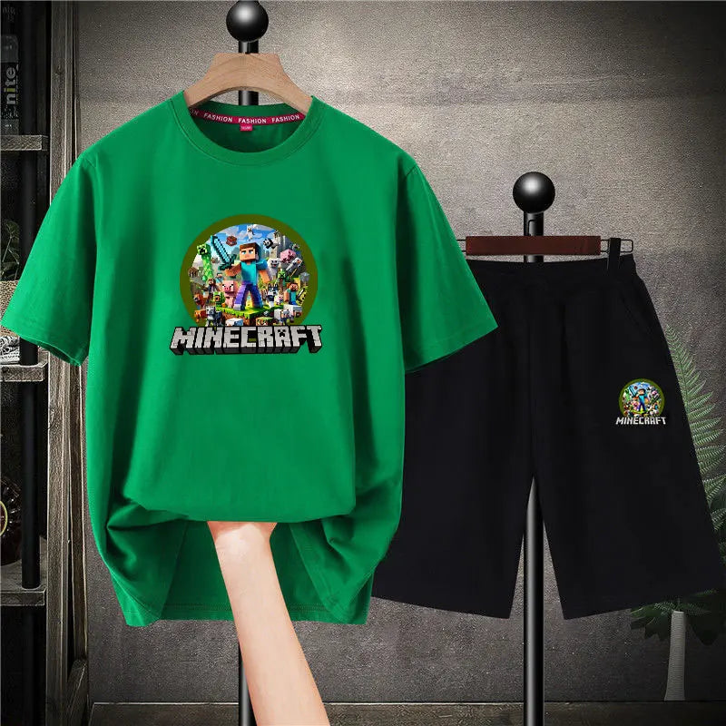 Conjunto de 2 camisetas y pantalones de colores para niños, con diseño de píxeles, ideal para el tiempo libre, ideal como regalo de cumpleaños.