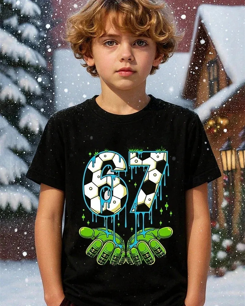 Bonita camiseta de meme para niños y niñas, divertida camiseta Y2K con estampado de seis y siete, cuello redondo y manga corta.