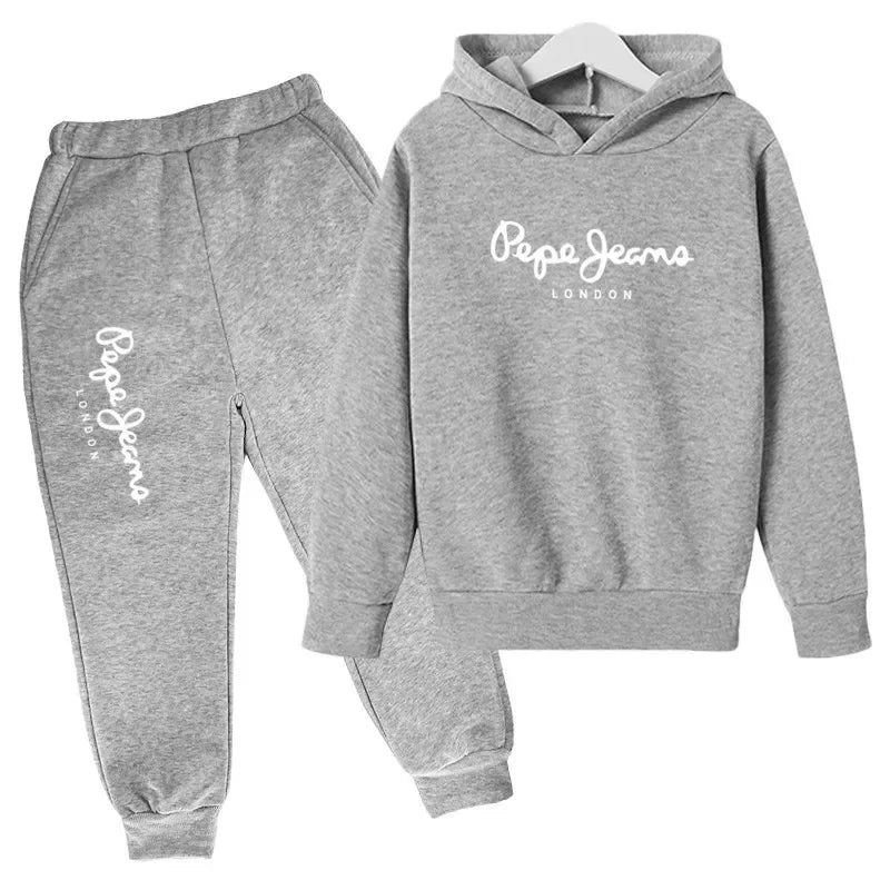 Conjunto de 2 sudaderas con capucha y pantalones con estampado de letras para niños y niñas de 3 a 13 años, ropa de calle para primavera y otoño