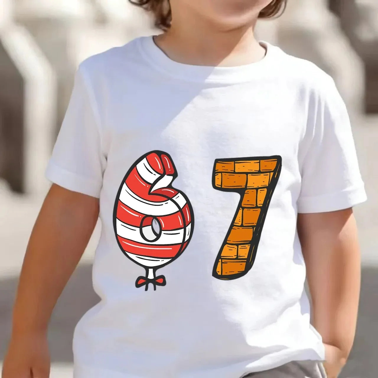 Bonita camiseta de meme para niños y niñas, divertida camiseta Y2K con estampado de seis y siete, cuello redondo y manga corta.