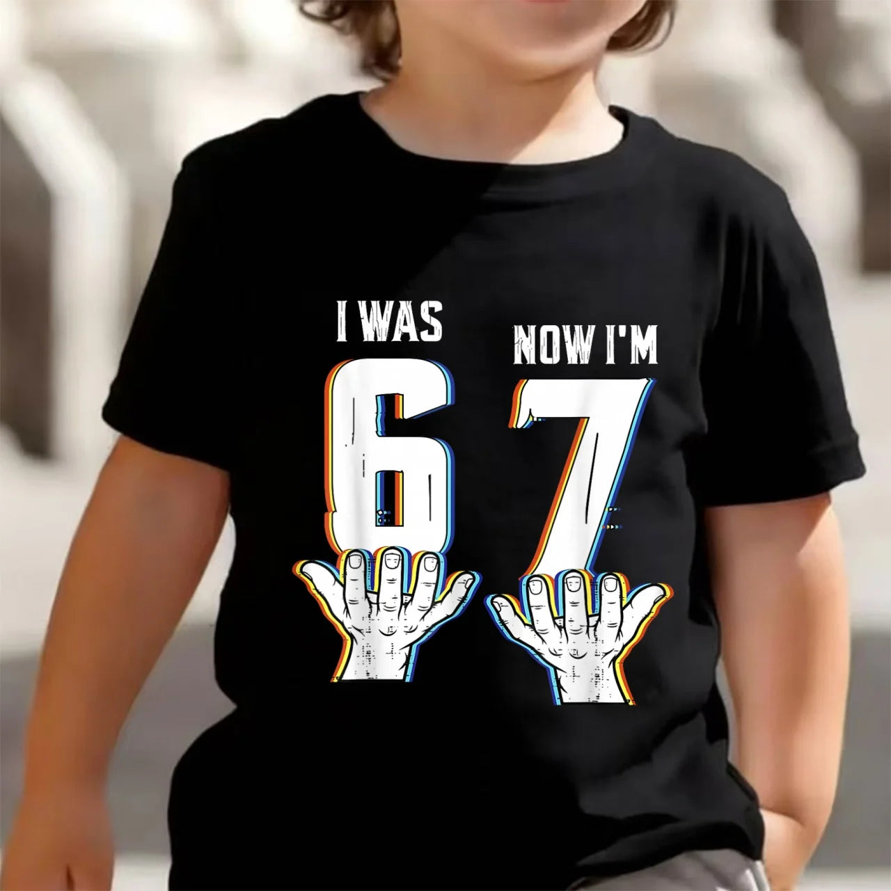 Bonita camiseta de meme para niños y niñas, divertida camiseta Y2K con estampado de seis y siete, cuello redondo y manga corta.