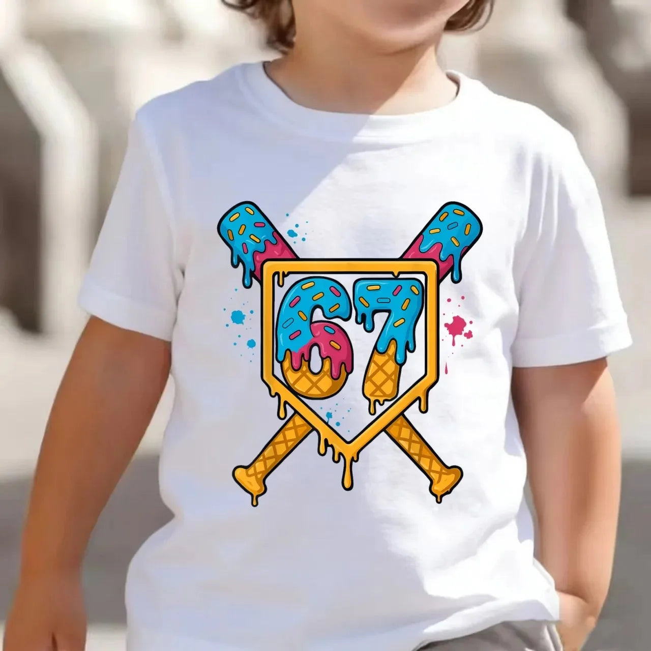 Bonita camiseta de meme para niños y niñas, divertida camiseta Y2K con estampado de seis y siete, cuello redondo y manga corta.