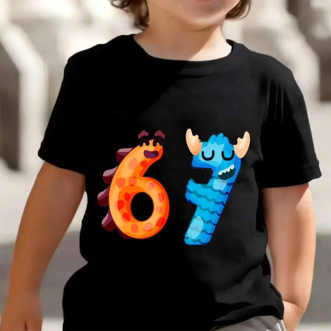 Bonita camiseta de meme para niños y niñas, divertida camiseta Y2K con estampado de seis y siete, cuello redondo y manga corta.