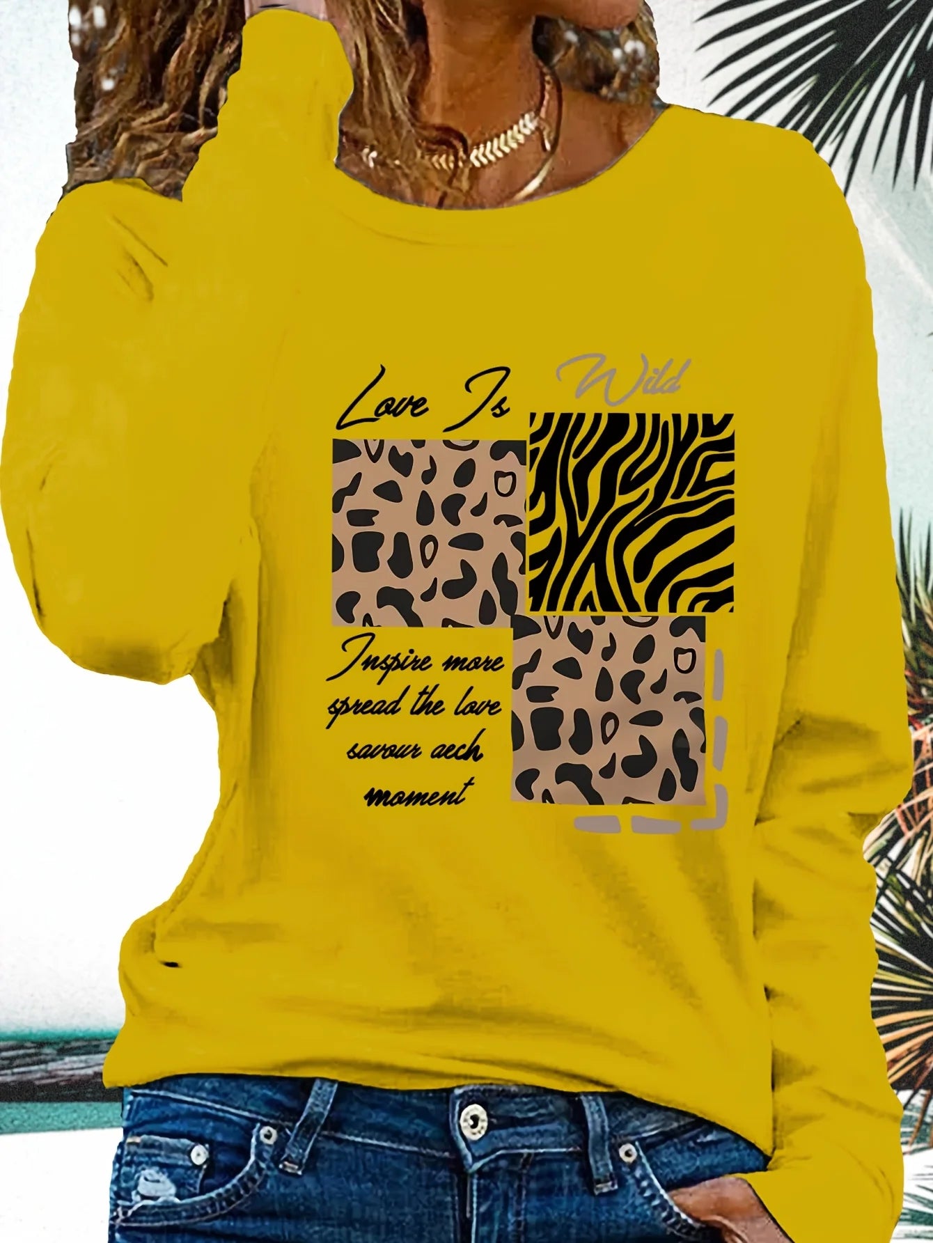 Camiseta informal holgada con estampado de mariposas y cuello redondo para mujer, 100 % algodón, a la moda, para primavera y otoño Long Sleeve T-shirt Base Shirt
