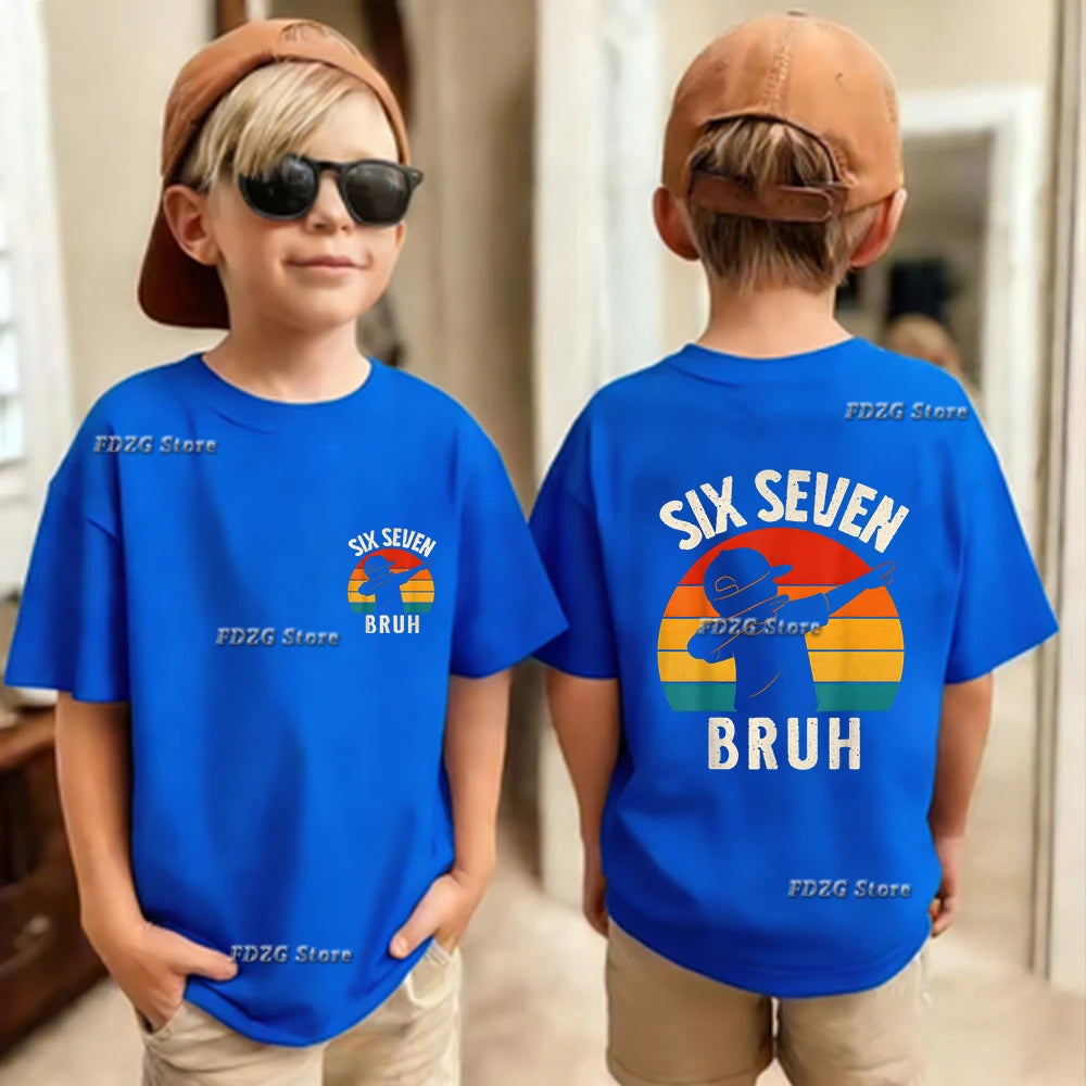 Camiseta de algodón para niños, de verano, con estampado de números 67, seis y siete, de manga corta, cómoda y moderna.