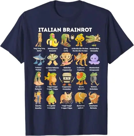 Camiseta divertida con memes de Brainrot italianos, humor sobre animales de Brainrot, dibujos animados de cómics Y2K, camisetas con frases, blusas de manga corta a la moda para niños.