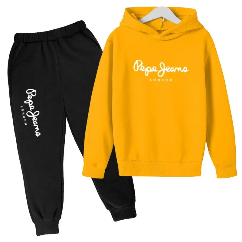 Conjunto de 2 sudaderas con capucha y pantalones con estampado de letras para niños y niñas de 3 a 13 años, ropa de calle para primavera y otoño