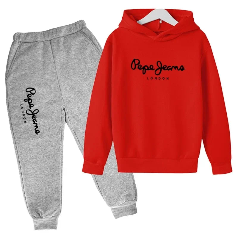 Conjunto de 2 sudaderas con capucha y pantalones con estampado de letras para niños y niñas de 3 a 13 años, ropa de calle para primavera y otoño