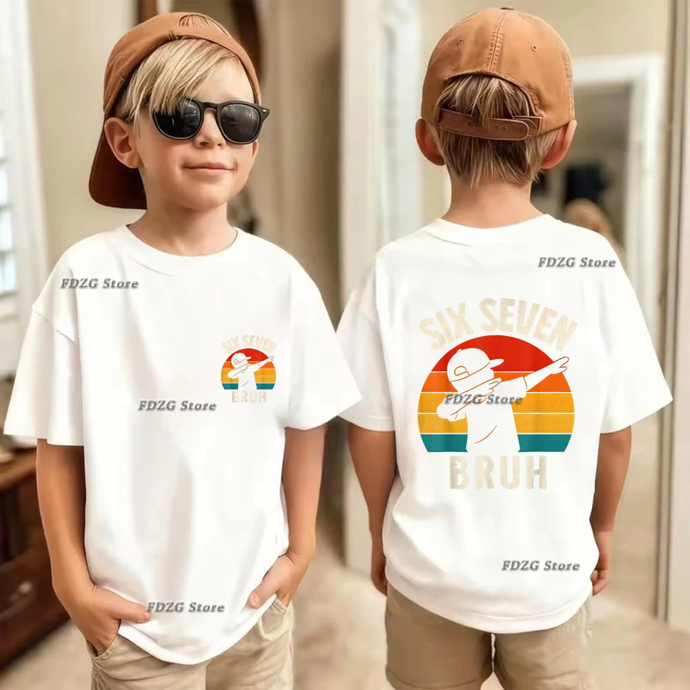 Camiseta de algodón para niños, de verano, con estampado de números 67, seis y siete, de manga corta, cómoda y moderna.