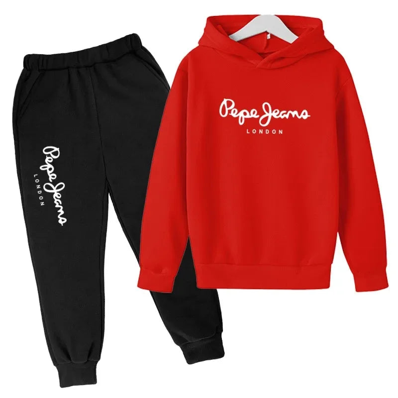 Conjunto de 2 sudaderas con capucha y pantalones con estampado de letras para niños y niñas de 3 a 13 años, ropa de calle para primavera y otoño