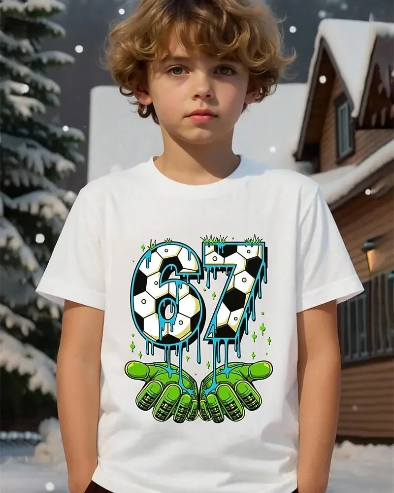 Bonita camiseta de meme para niños y niñas, divertida camiseta Y2K con estampado de seis y siete, cuello redondo y manga corta.