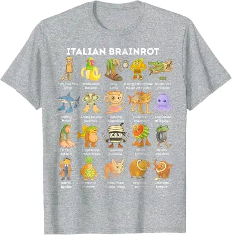 Camiseta divertida con memes de Brainrot italianos, humor sobre animales de Brainrot, dibujos animados de cómics Y2K, camisetas con frases, blusas de manga corta a la moda para niños.