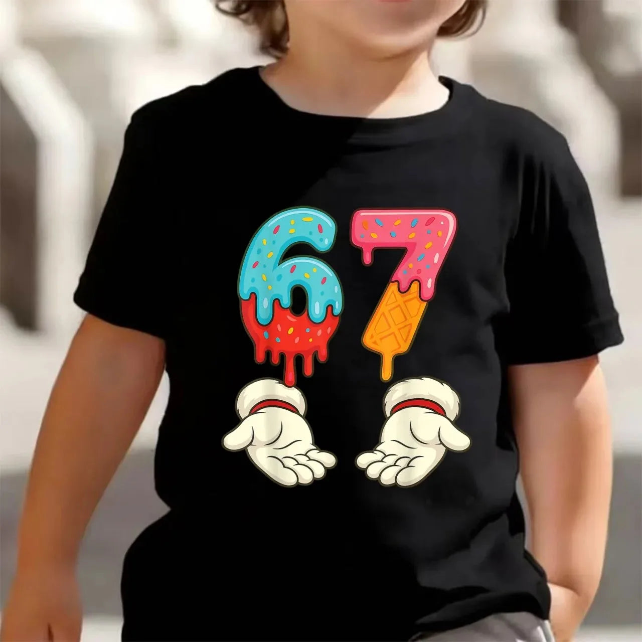 Bonita camiseta de meme para niños y niñas, divertida camiseta Y2K con estampado de seis y siete, cuello redondo y manga corta.