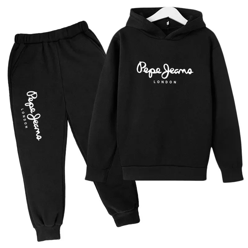 Conjunto de 2 sudaderas con capucha y pantalones con estampado de letras para niños y niñas de 3 a 13 años, ropa de calle para primavera y otoño