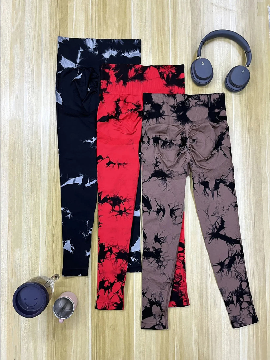 Leggings sin costuras con efecto tie-dye para mujer, pantalones de yoga de cintura alta, mallas elásticas que levantan los glúteos, leggings deportivos de cintura ancha