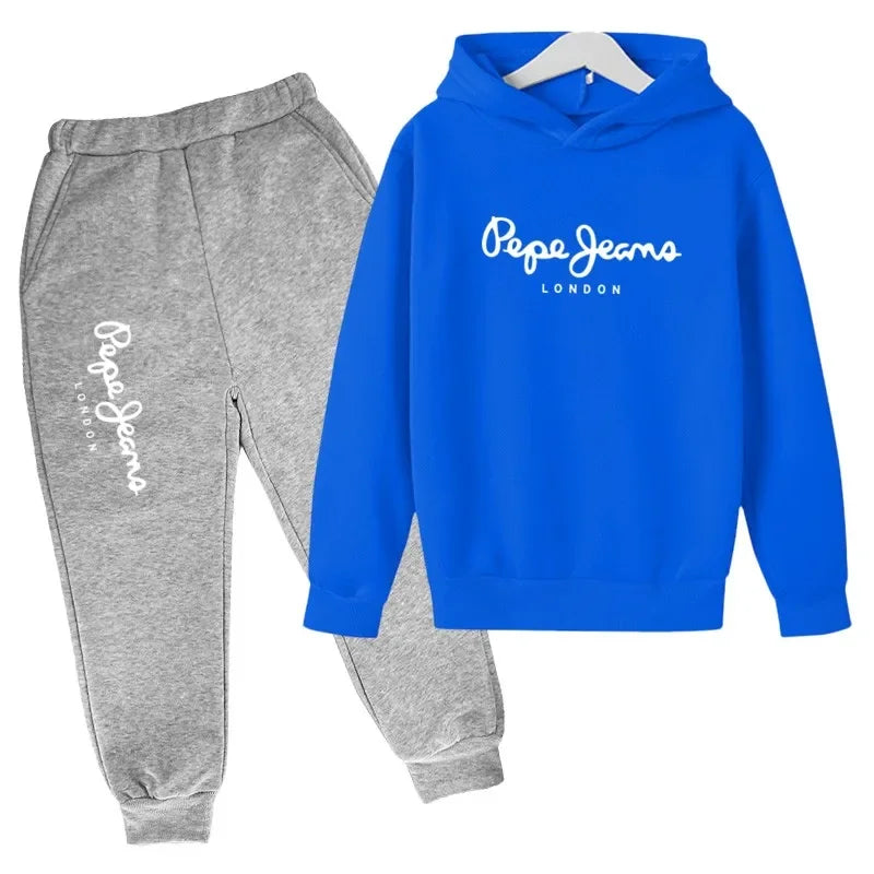 Conjunto de 2 sudaderas con capucha y pantalones con estampado de letras para niños y niñas de 3 a 13 años, ropa de calle para primavera y otoño