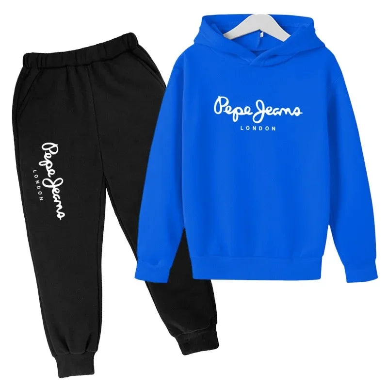 Conjunto de 2 sudaderas con capucha y pantalones con estampado de letras para niños y niñas de 3 a 13 años, ropa de calle para primavera y otoño