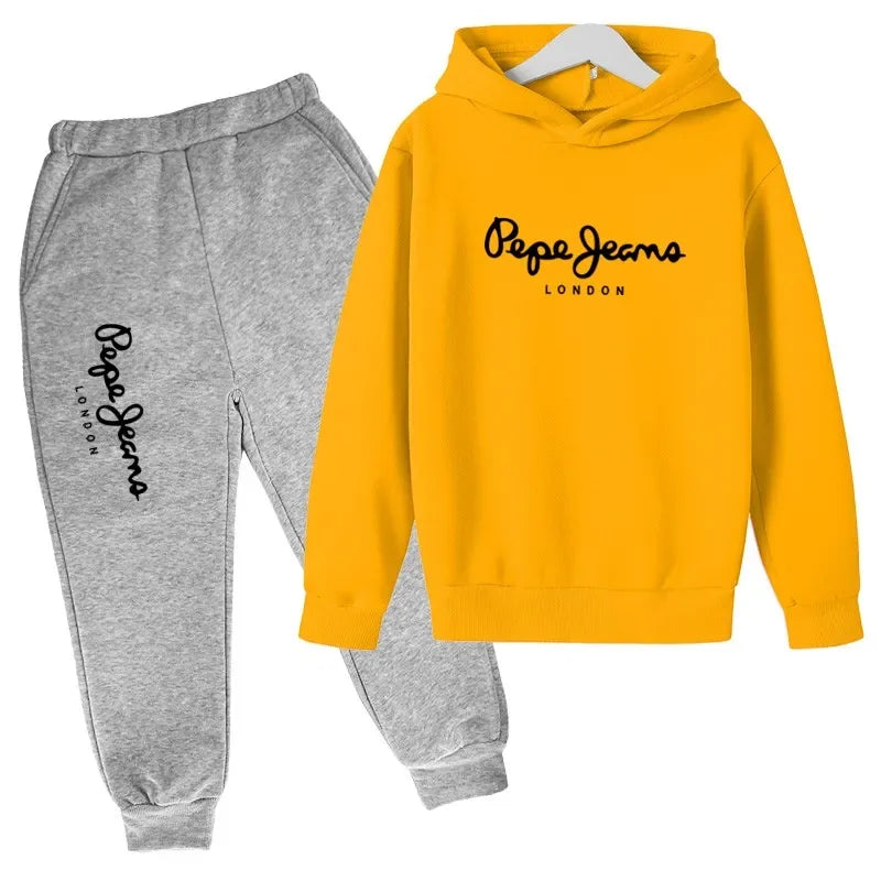 Conjunto de 2 sudaderas con capucha y pantalones con estampado de letras para niños y niñas de 3 a 13 años, ropa de calle para primavera y otoño
