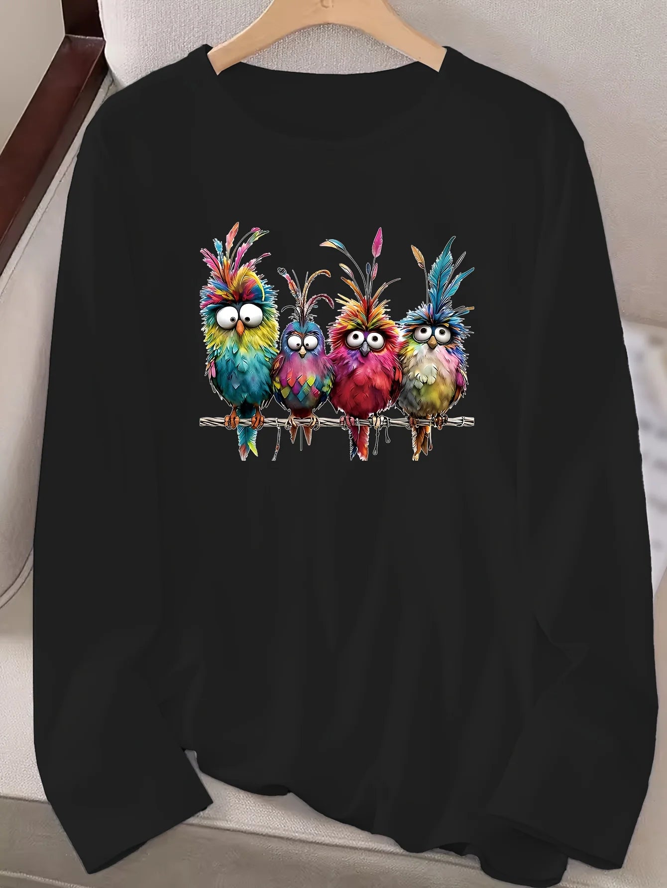 Camiseta informal holgada con estampado de mariposas y cuello redondo para mujer, 100 % algodón, a la moda, para primavera y otoño Long Sleeve T-shirt Base Shirt
