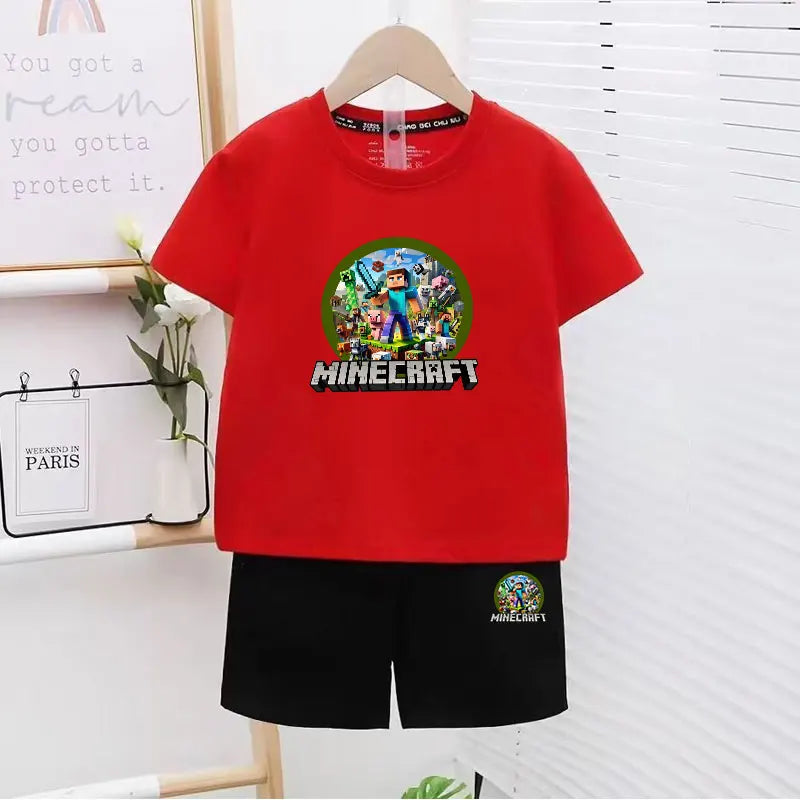 Conjunto de 2 camisetas y pantalones de colores para niños, con diseño de píxeles, ideal para el tiempo libre, ideal como regalo de cumpleaños.