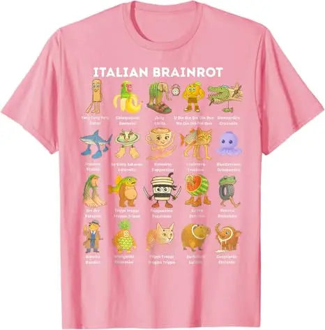 Camiseta divertida con memes de Brainrot italianos, humor sobre animales de Brainrot, dibujos animados de cómics Y2K, camisetas con frases, blusas de manga corta a la moda para niños.