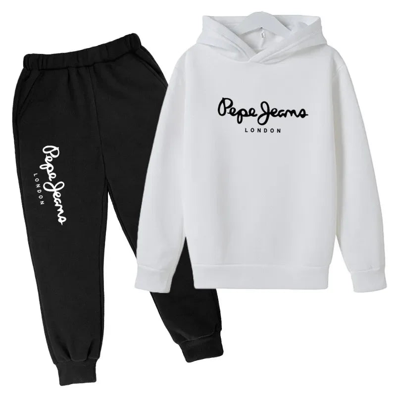 Conjunto de 2 sudaderas con capucha y pantalones con estampado de letras para niños y niñas de 3 a 13 años, ropa de calle para primavera y otoño