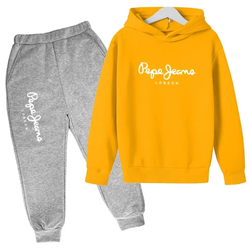 Conjunto de 2 sudaderas con capucha y pantalones con estampado de letras para niños y niñas de 3 a 13 años, ropa de calle para primavera y otoño