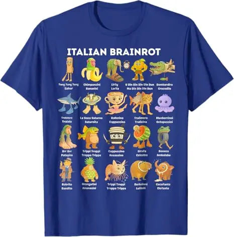 Camiseta divertida con memes de Brainrot italianos, humor sobre animales de Brainrot, dibujos animados de cómics Y2K, camisetas con frases, blusas de manga corta a la moda para niños.