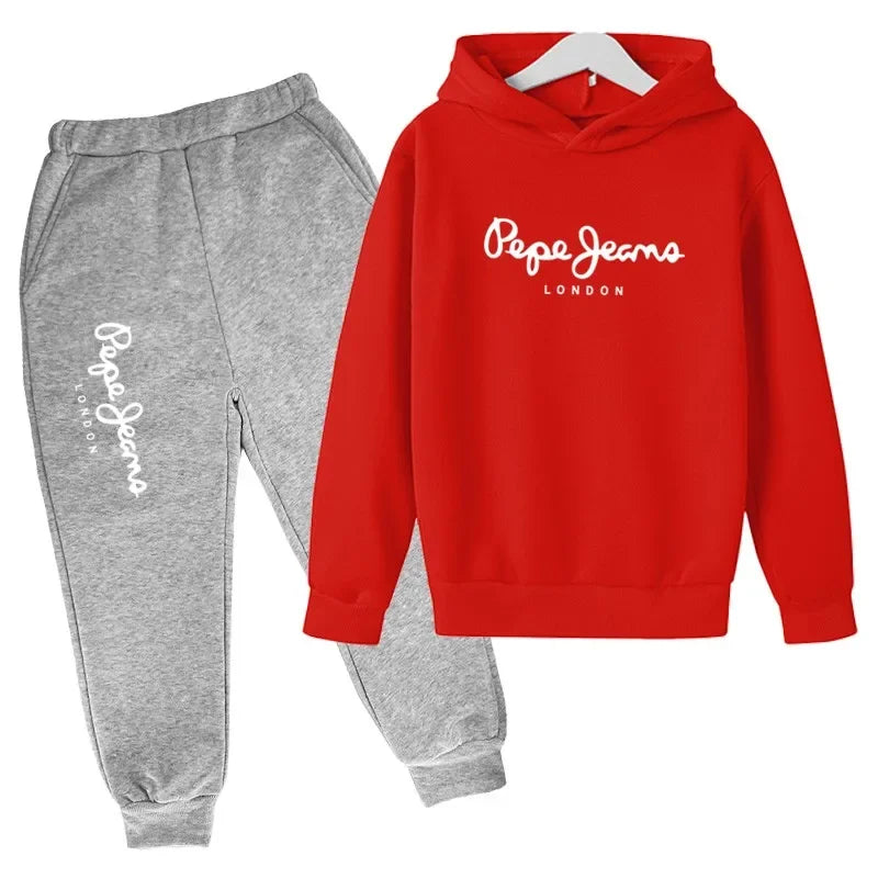 Conjunto de 2 sudaderas con capucha y pantalones con estampado de letras para niños y niñas de 3 a 13 años, ropa de calle para primavera y otoño