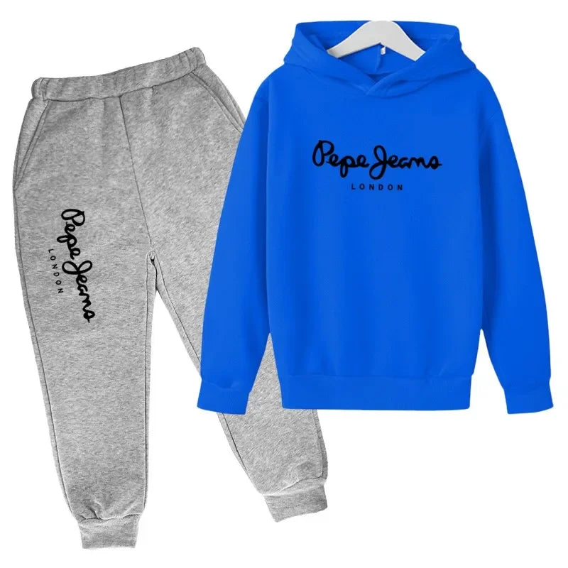 Conjunto de 2 sudaderas con capucha y pantalones con estampado de letras para niños y niñas de 3 a 13 años, ropa de calle para primavera y otoño