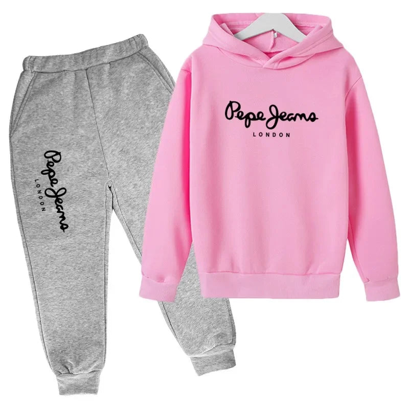 Conjunto de 2 sudaderas con capucha y pantalones con estampado de letras para niños y niñas de 3 a 13 años, ropa de calle para primavera y otoño