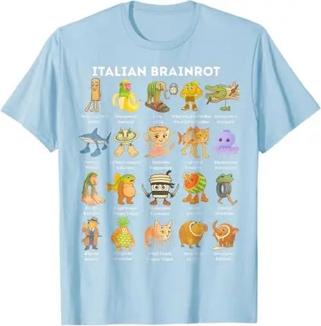 Camiseta divertida con memes de Brainrot italianos, humor sobre animales de Brainrot, dibujos animados de cómics Y2K, camisetas con frases, blusas de manga corta a la moda para niños.