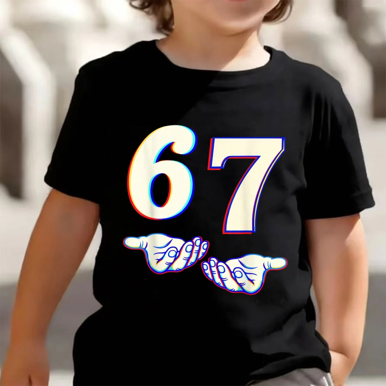 Bonita camiseta de meme para niños y niñas, divertida camiseta Y2K con estampado de seis y siete, cuello redondo y manga corta.