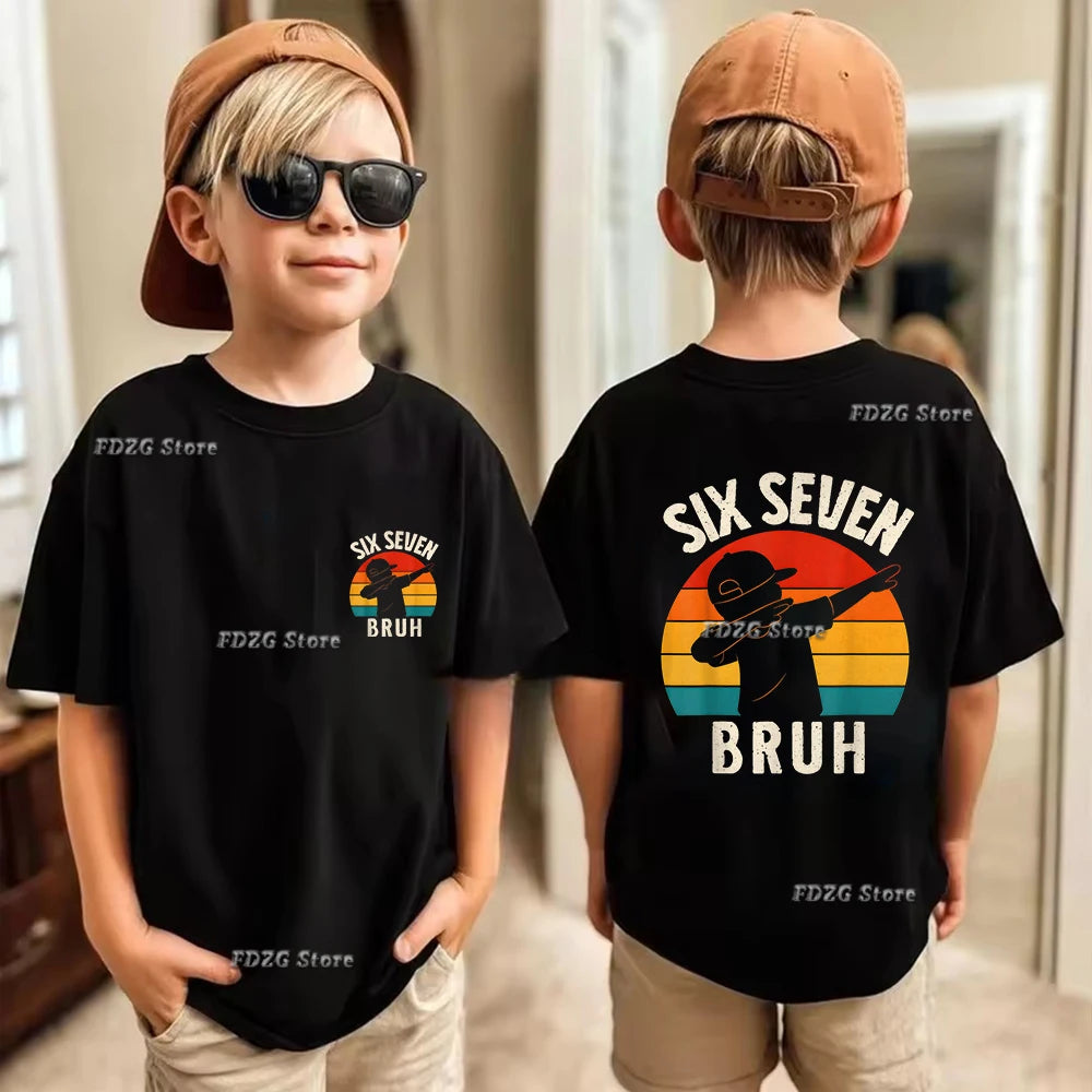 Camiseta de algodón para niños, de verano, con estampado de números 67, seis y siete, de manga corta, cómoda y moderna.