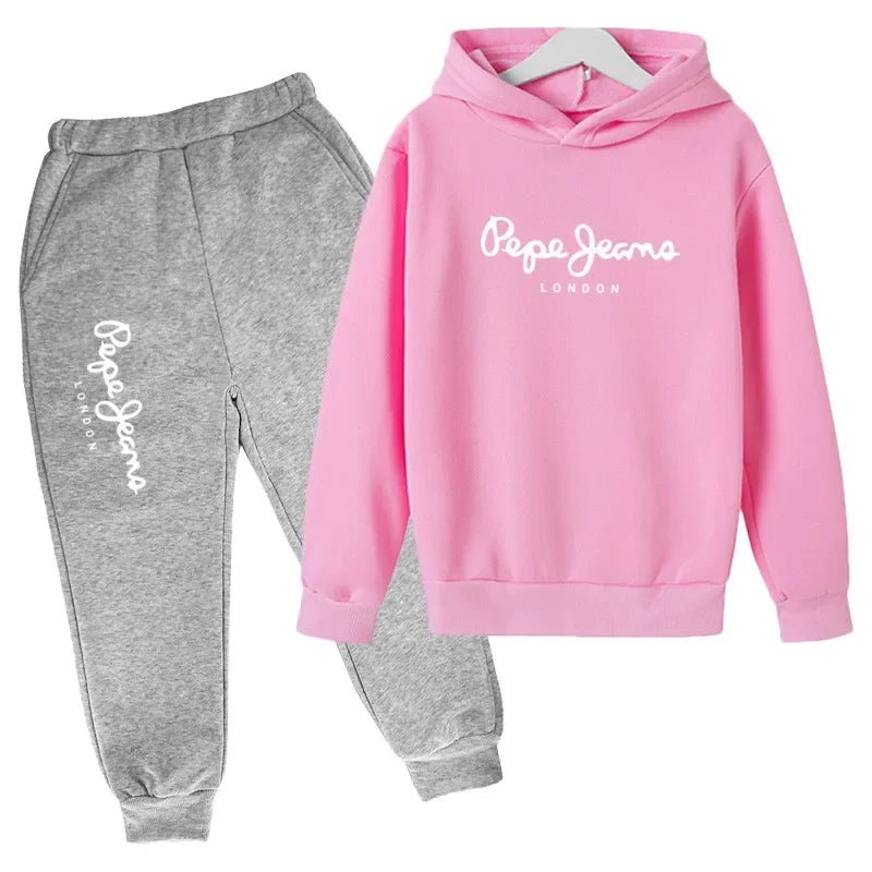 Conjunto de 2 sudaderas con capucha y pantalones con estampado de letras para niños y niñas de 3 a 13 años, ropa de calle para primavera y otoño
